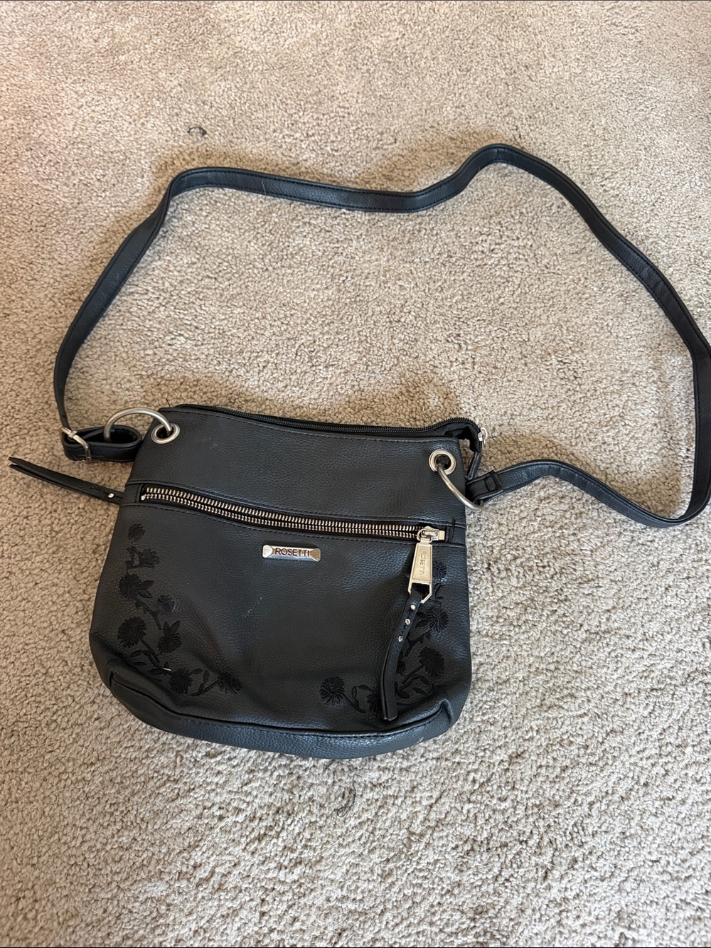 Rosetti Black Floral-Embroidered Crossbody Bag